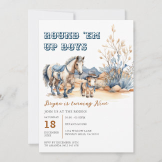 Western Round 'Em Up Boys Cowboy Geburtstagsparty Einladung