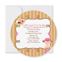 Western Round Pink Cowgirl Kinderdusche Einladung