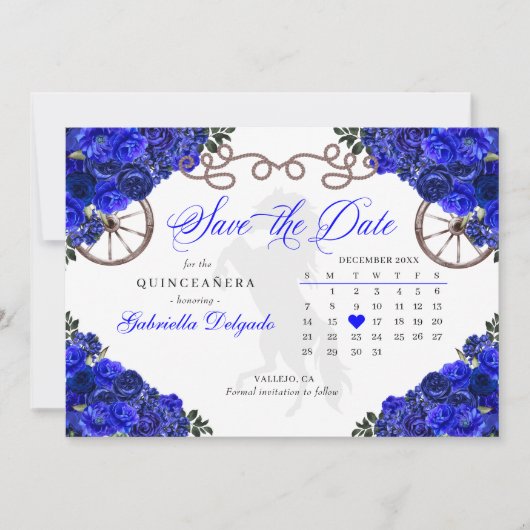 Western Royal Blue Quinceñera Save the Date Einladung (Vorderseite)