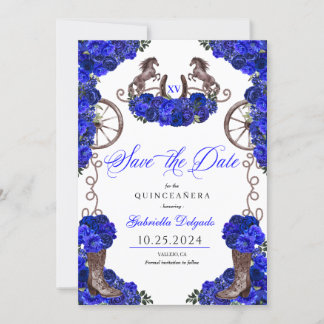 Western Royal Blue Save the Date Quinceñera Einladung