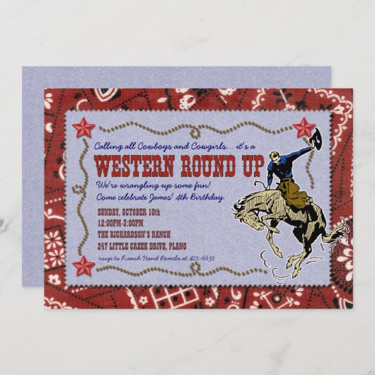 Western runden oben Party Einladung (Vorne/Hinten)