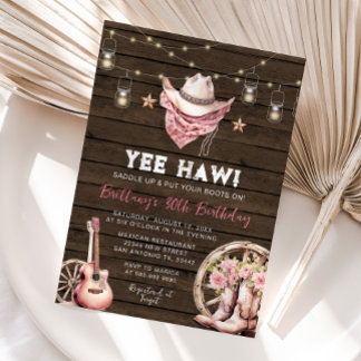 Western Rustic 21.30.40., Cowgirl Birthday Einladung
