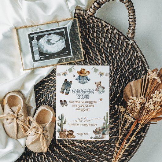 Western Rustic Boho Kleine Cowboy Babydusche Dankeskarte