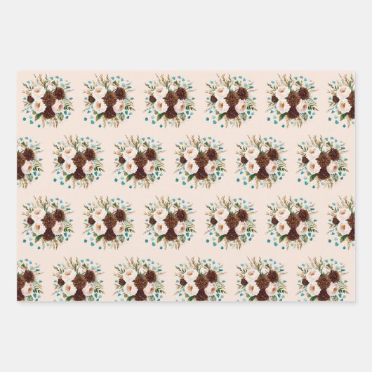 Western Rustic Boho Wildblume Türkis Stones Geschenkpapier Set (Vorderseite)