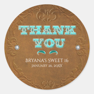 Western Rustic Braun Faux-Leder-Look THANK YOU Runder Aufkleber