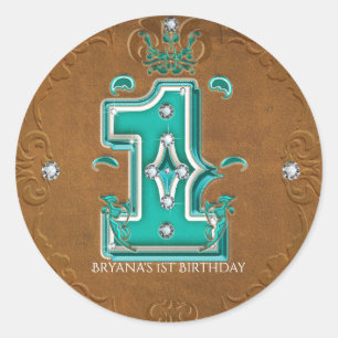 Western Rustic Braun Faux-Leder Nummer 1 Eins 1. E Runder Aufkleber