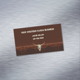 Western Rustic Brown Bull Skull Country Rodeo Magnetische Visitenkarte