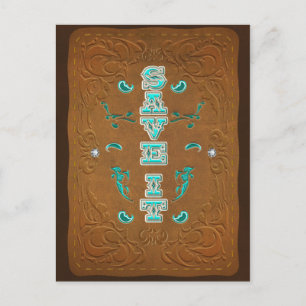 Western Rustic Brown Leather Look RETTETE IT das D Ankündigungspostkarte