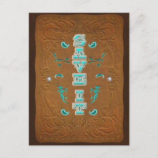 Western Rustic Brown Leather Look RETTETE IT das D Ankündigungspostkarte (Vorderseite)