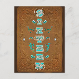 Western Rustic Brown & Turquoise SIXTEEN 16 Party Ankündigungspostkarte