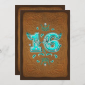 Western Rustic Brown & Turquoise SIXTEEN 16 Party Einladung (Vorne/Hinten)
