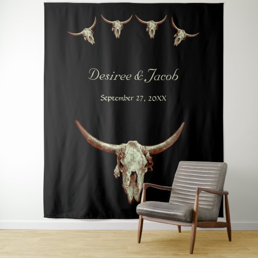 Western Rustic Bull Skull Wedding Foto Stand Wandteppich (Beispiel)