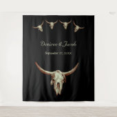 Western Rustic Bull Skull Wedding Foto Stand Wandteppich (Vorderseite)