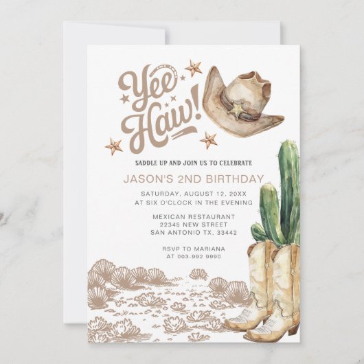 Western Rustic Cowboy Cactus Birthday Einladung (Vorderseite)