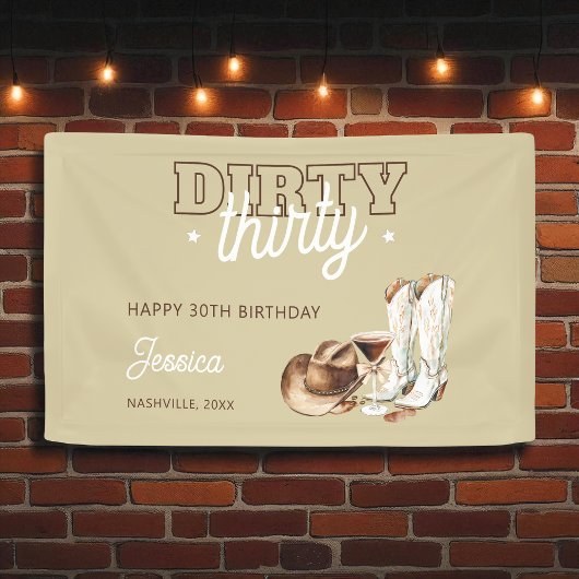 Western Rustic Dirty Thirty 30th Birthday Party Banner