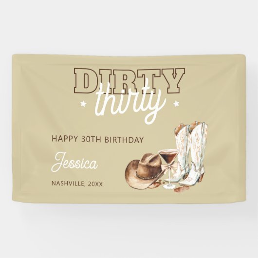 Western Rustic Dirty Thirty 30th Birthday Party Banner (Horizontal)