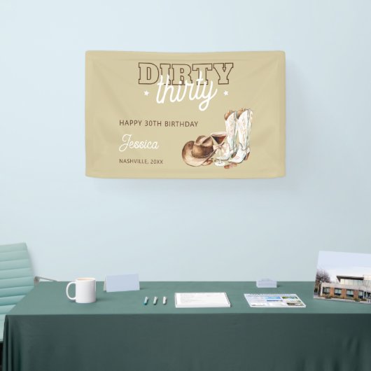 Western Rustic Dirty Thirty 30th Birthday Party Banner (Messe)
