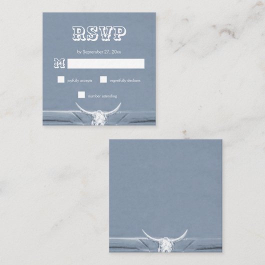 Western Rustic Dusty Blue White Bull Skull UAWG Begleitkarte (Vorne/Hinten)