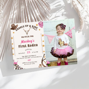 Western Rustic First Birthday Rodeo Foto Einladung