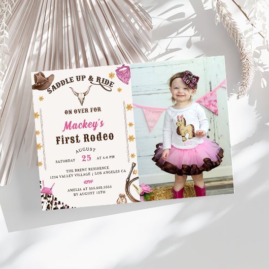 Western Rustic First Birthday Rodeo Foto Einladung