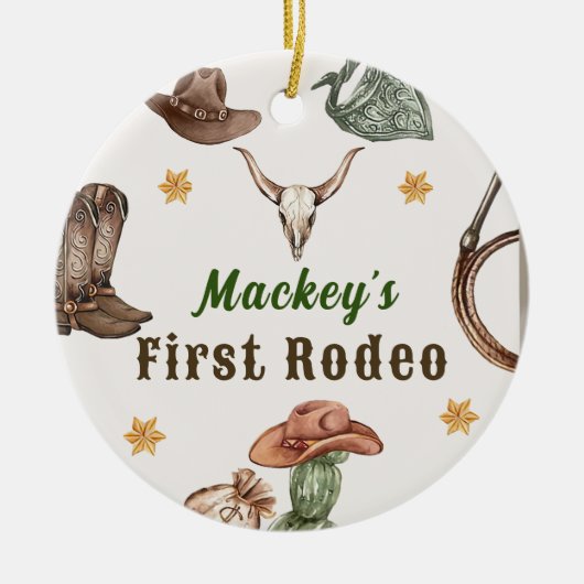 Western Rustic First Rodeo Party Keramik Ornament (Vorne)