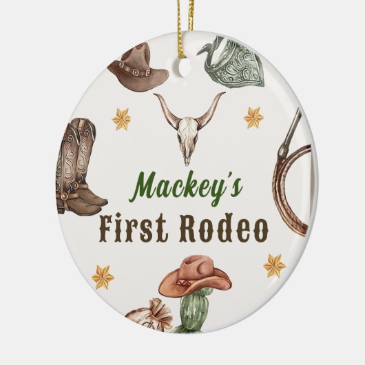 Western Rustic First Rodeo Party Keramik Ornament (Links)