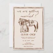 Western Rustic Hand Drawn Photo QR Code Wedding Einladung (Vorderseite)