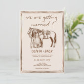 Western Rustic Hand Drawn Photo QR Code Wedding Einladung (Stehend Vorderseite)
