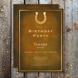 Western Rustic Horseshoe Brown Gold Geburtstag Einladung