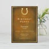 Western Rustic Horseshoe Brown Gold Geburtstag Einladung (Stehend Vorderseite)