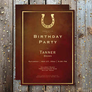 Western Rustic Horseshoe Burgundy Gold Geburtstag Einladung