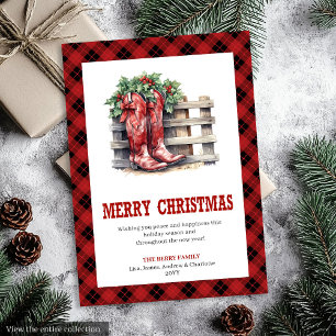 Western Rustic Red Karo Weihnachtsgrußkarte Feiertagskarte