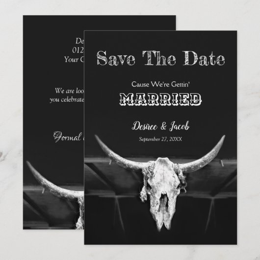 Western Rustic Schwarz-Weiß Save The Date (Vorne/Hinten)
