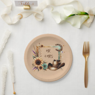 Western Rustic Wedding Mr. & Mrs. 7 inch Party Pappteller