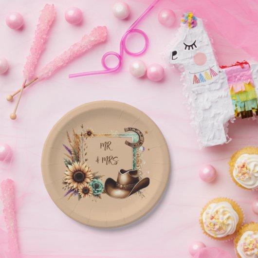 Western Rustic Wedding Mr. & Mrs. 7 inch Party Pappteller (Party)