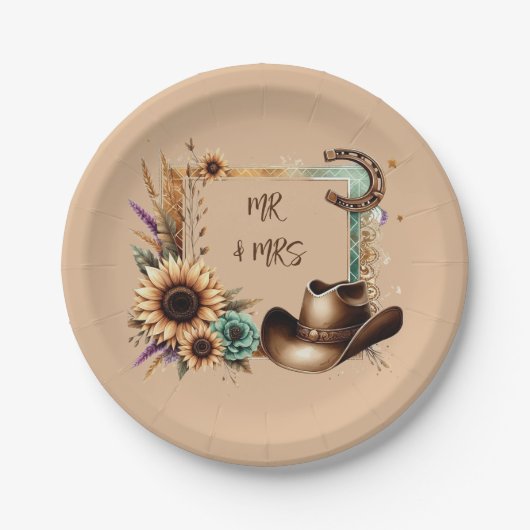 Western Rustic Wedding Mr. & Mrs. 7 inch Party Pappteller (Vorderseite)