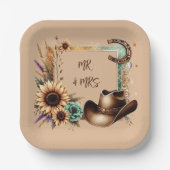 Western Rustic Wedding Mr & Mrs. 7 Inch Square Pappteller (Vorderseite)