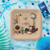 Western Rustic Wedding Mr. & Mrs. 9 Inch Square Pappteller (Party)