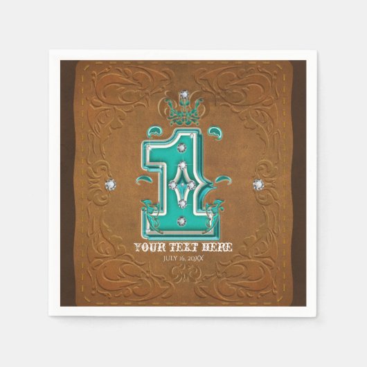 Western Rustikal-braunes Leder-Look & Diamonds 1 Serviette (Vorderseite)