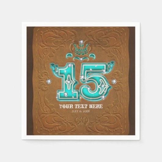 Western Rustikal-braunes Lederdesign & Diamanten 1 Serviette (Vorderseite)