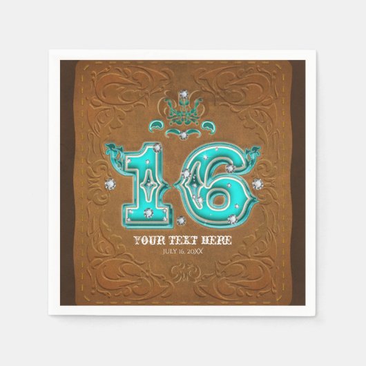 Western Rustikal-braunes Lederdesign & Diamanten 1 Serviette (Vorderseite)