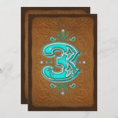 Western Rustikal Brown & Türkis DREI 3. Party Einladung (Vorne/Hinten)