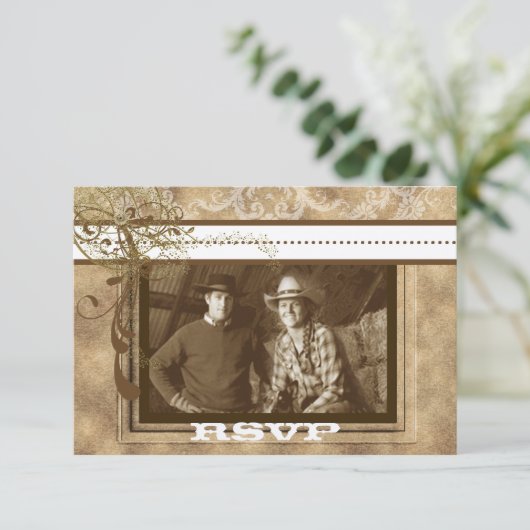 Western Rustikal-Chic-Wirbel Hochzeit RSVP (Stehend Vorderseite)