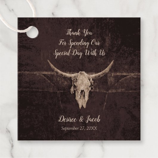 Western Rustikale Bull Skull Hochzeit Land Textur Geschenkanhänger (Vorderseite)