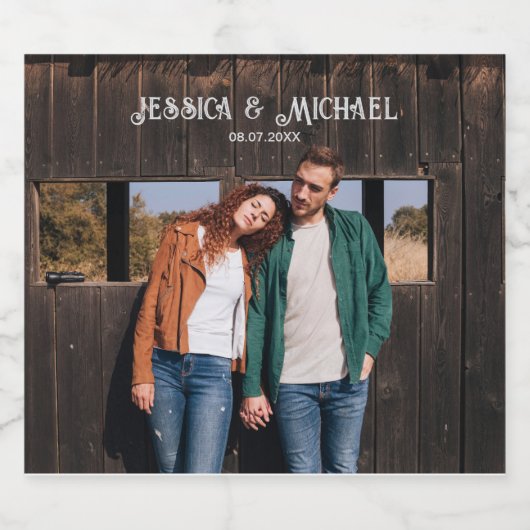 Western Rustikale Foto Hochzeit Schaumweinetikett (Einzelnes Label)