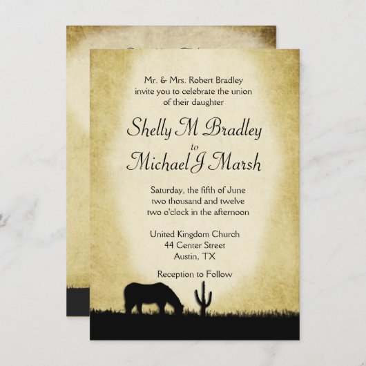 Western Rustikale Hochzeitseinladung Einladung (Vorne/Hinten)