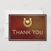 Western Rustikale Hufeisenhochzeit Burgund & Goldh Dankeskarte (Vorderseite)