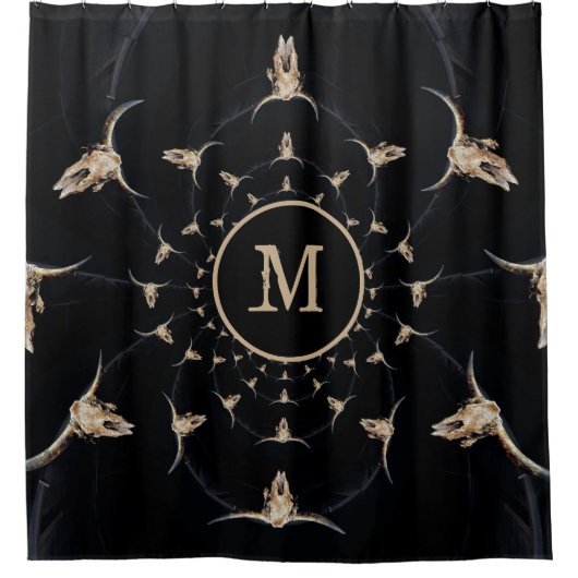 Western Rustikale Monogramm Country Bull Skull Duschvorhang (Vorderseite)