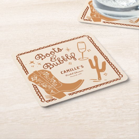 Western Rustikale Stiefel und Bubbly Brautparty Rechteckiger Pappuntersetzer (angewinkelt)