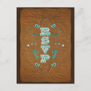 Western Rustikaler brauner Leder Look & Diamonds U Einladungspostkarte